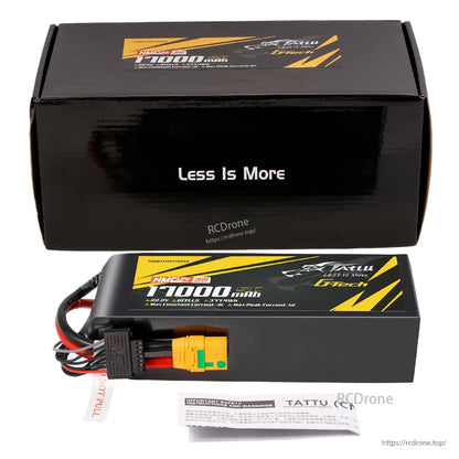 Tattu G-Tech 17000mAh 6S LiPo battery, 22.2V, 5C, 300Wh/kg, XT90S-F, NMC UPS 300, max 3C continuous, 5C peak current—high energy density, efficient power.