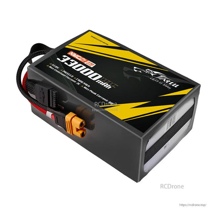 Tattu Semi-solid State LiPo Battery, Tattu 14S1P LiPo battery: 33000mAh, 51.8V, 330Wh/kg, 10C; 330A constant/396A peak current; AS150U-F plug; durable handle; ideal for high-performance drones.