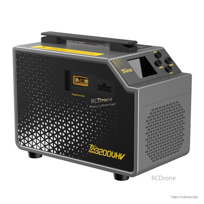 Tattu TA3200UHV dual-channel smart charger with front LCD screen, control buttons, and Charge Port CH A connector