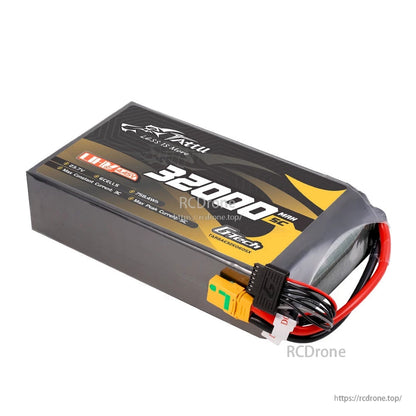Tattu 6S high-voltage LiPo battery pack with XT90S connector, balance lead, and protective shrink wrap