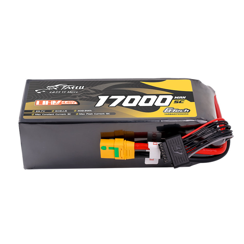 Tattu Ultra High Voltage LiPo Battery, Tattu LiHV 6S 17000mAh 5C LiPo battery pack with main power connector and balance lead