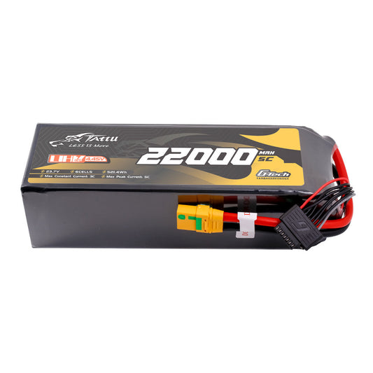 Tattu ultra high voltage LiPo battery pack, 6S 23.7V 22000mAh 5C, with XT90-style plug and balance lead