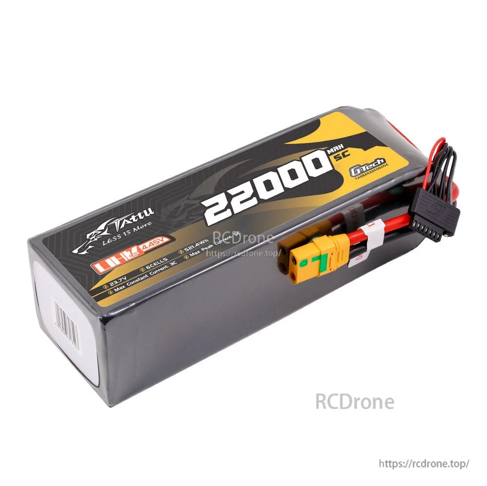 Tattu Ultra High Voltage LiPo Battery, Tattu LiHV 22000mAh 6S 23.7V LiPo battery pack with XT90-style plug and balance lead