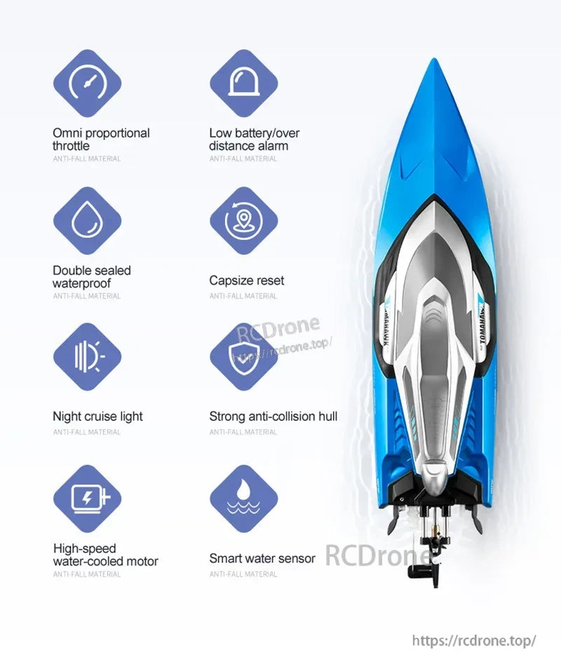 Tccicadas 50CM RC Boat, The Omni Proportional Low Battery Lover Throttle Distance Alarm features advanced materials and waterproofing for a strong and reliable underwater experience.