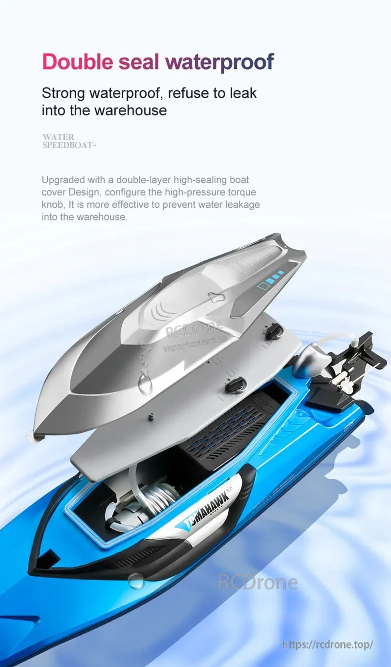 Tccicadas 50CM RC Boat, Double seal waterproof design and upgraded boat cover provide added protection against water leaks.