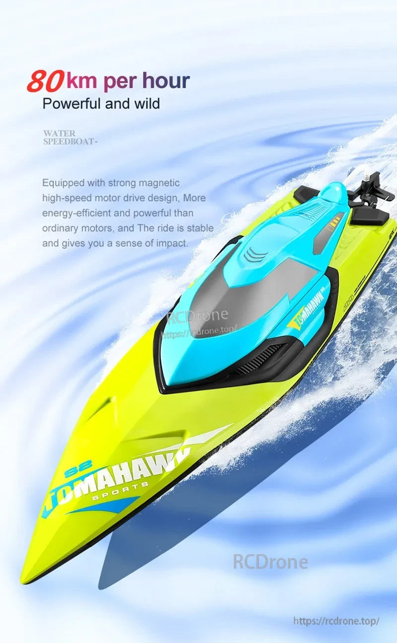 Tccicadas 50CM RC Boat, High-speed RC boat reaches 80km/h with magnetic motor, offering stable, energy-efficient performance and Tomahawk Sports design. (24 words)