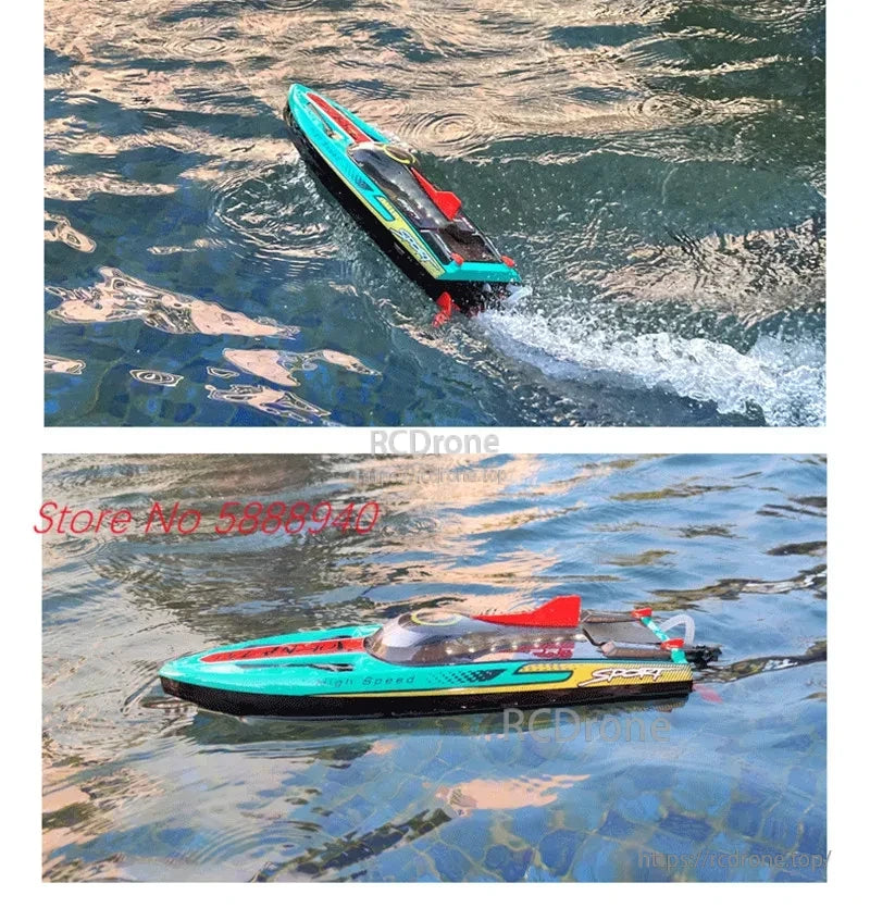 Tccicadas S002 Brushless Waterproof RC Boat, Radio-controlled device with 2.4GHz frequency, 200m range and designed for multiple boat use without interference.