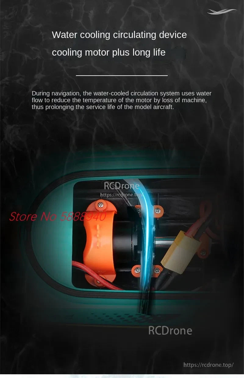 Tccicadas S002 Brushless Waterproof RC Boat, Water cooling system extends motor life in RC boat during navigation.