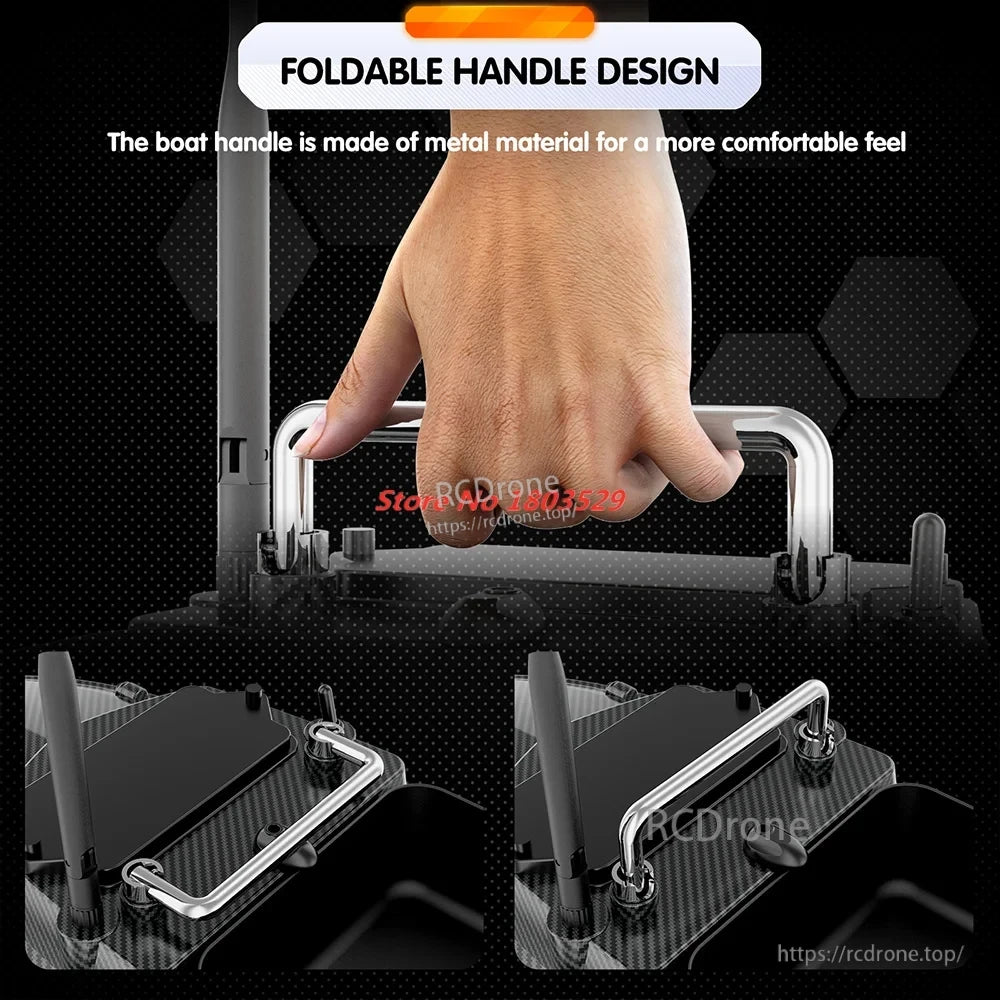 Tccicadas V060 GPS Fishing Bait Boat, Foldable metal handle offers a comfortable grip for easy handling of the fishing bait boat. (16 words)