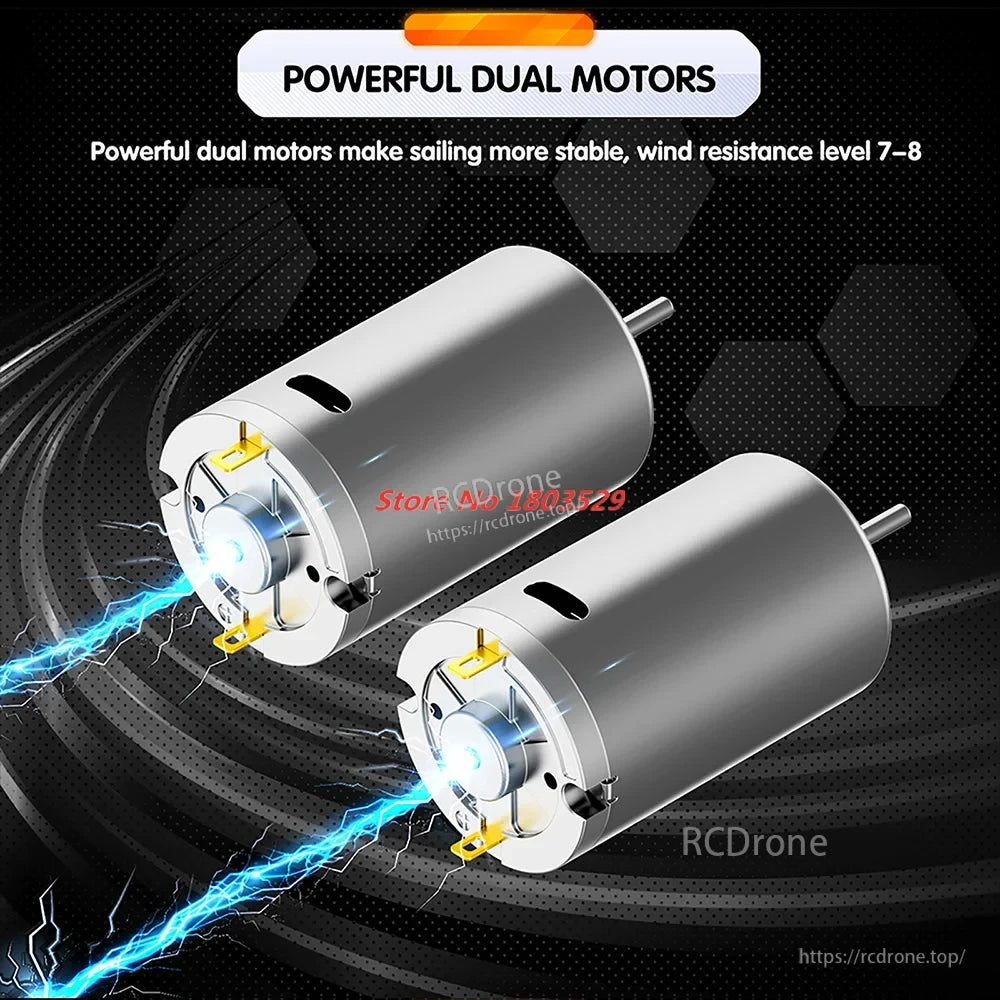 Tccicadas V060 GPS Fishing Bait Boat, Dual motors provide stable sailing with wind resistance up to level 7-8.