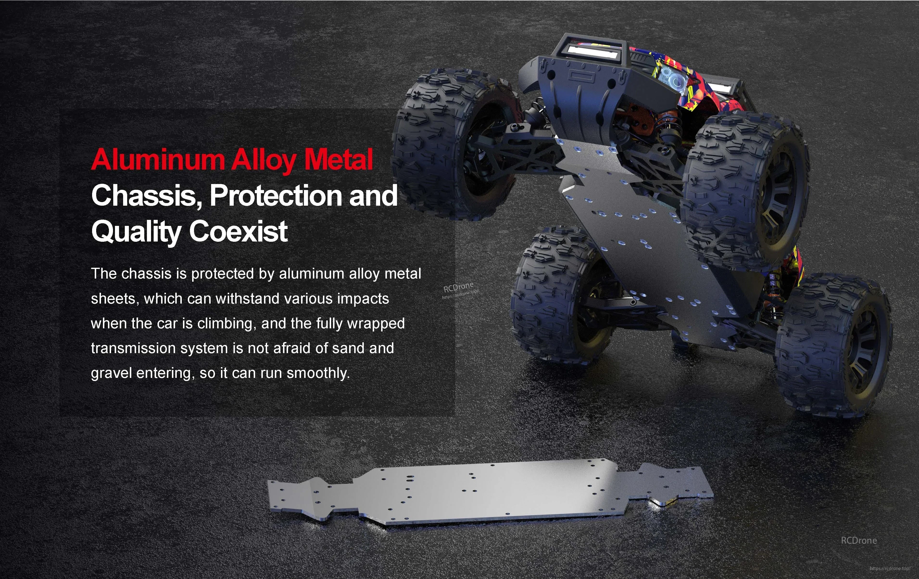 Teeggi PT14R/MT14R 1/14 4WD Rc Car, Aluminum alloy chassis offers impact protection and durability for smooth off-road performance.