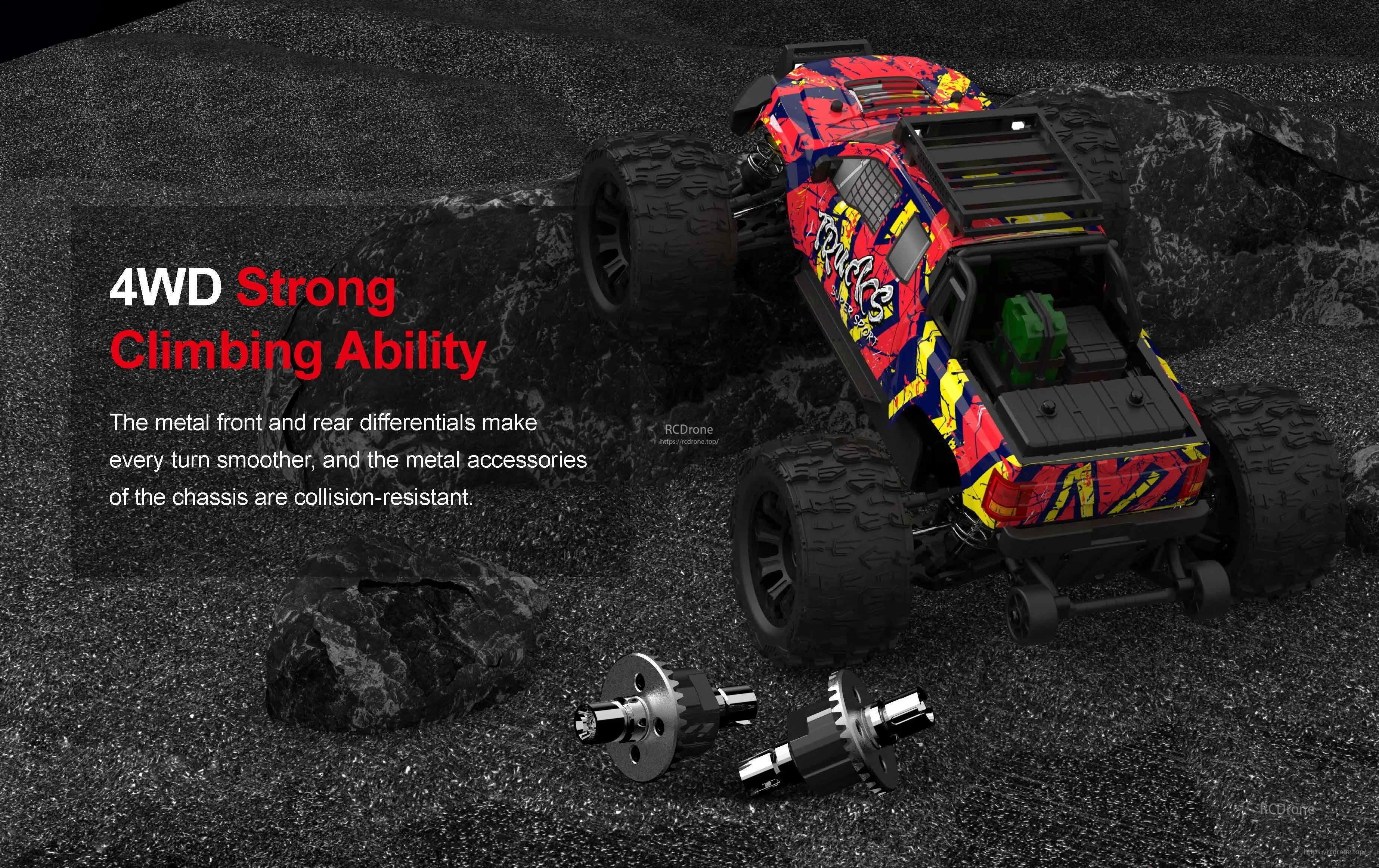 Teeggi PT14R/MT14R 1/14 4WD Rc Car, Durable 4WD drone with metal differentials and impact-resistant chassis for superior climbing and rugged terrain performance.