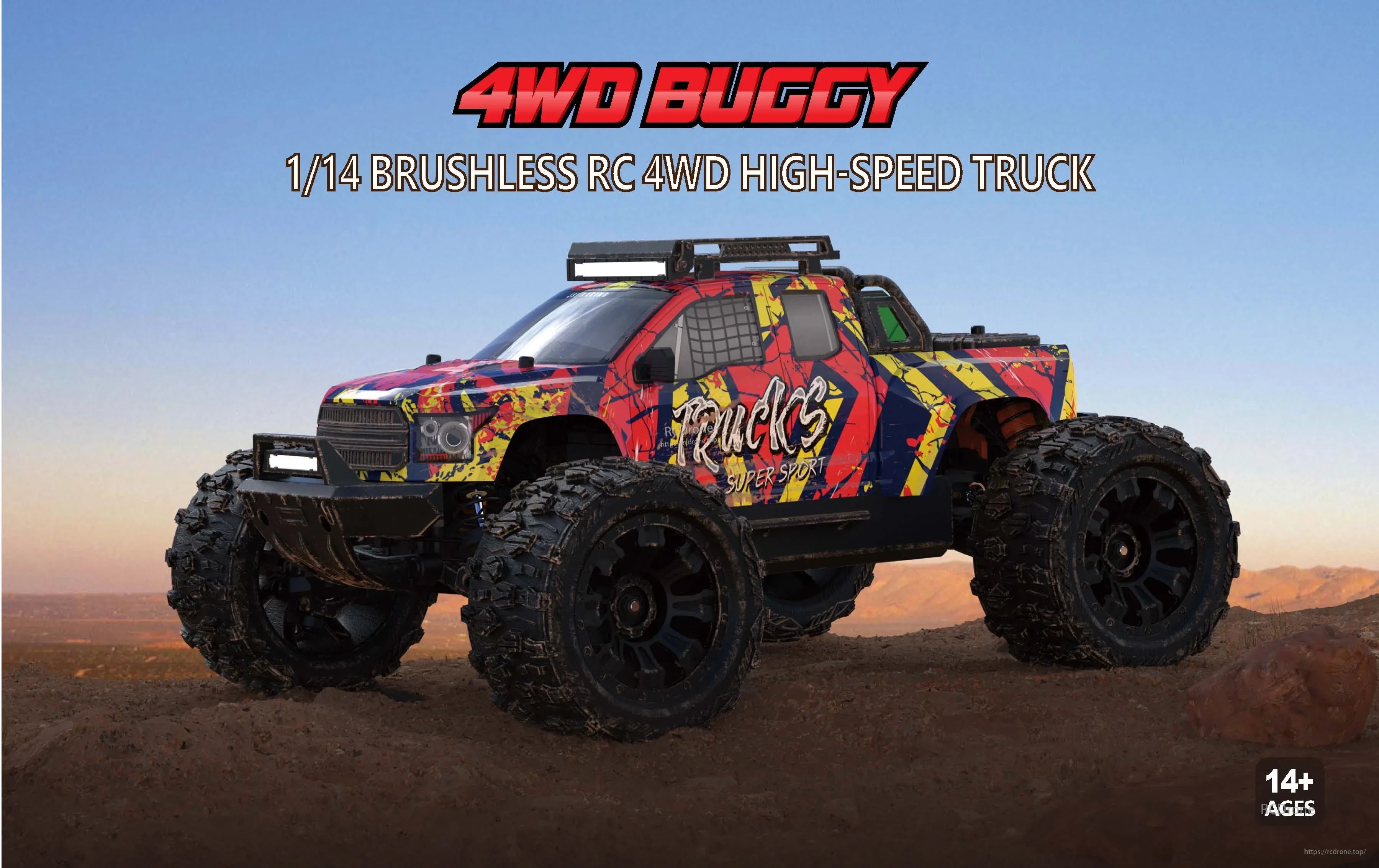 Teeggi PT14R/MT14R 1/14 4WD Rc Car, 4WD 1/14 scale brushless RC high-speed buggy truck, designed for ages 14+, offering powerful performance and durability for off-road adventures.