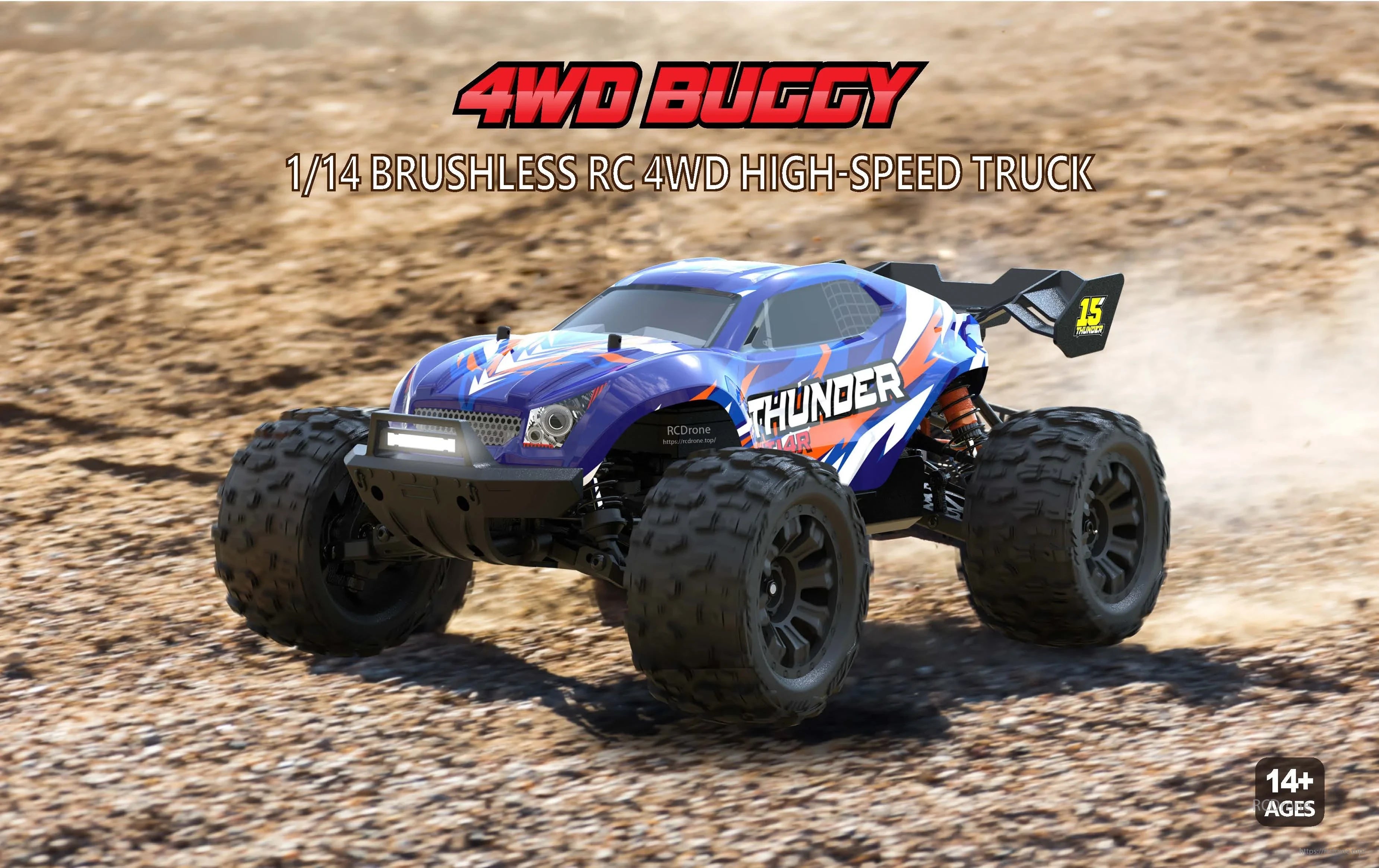 Teeggi PT14R/MT14R 1/14 4WD Rc Car, 4WD brushless RC buggy, high-speed Thunder truck, suitable for ages 14 and up, ideal for off-road racing and stunts.