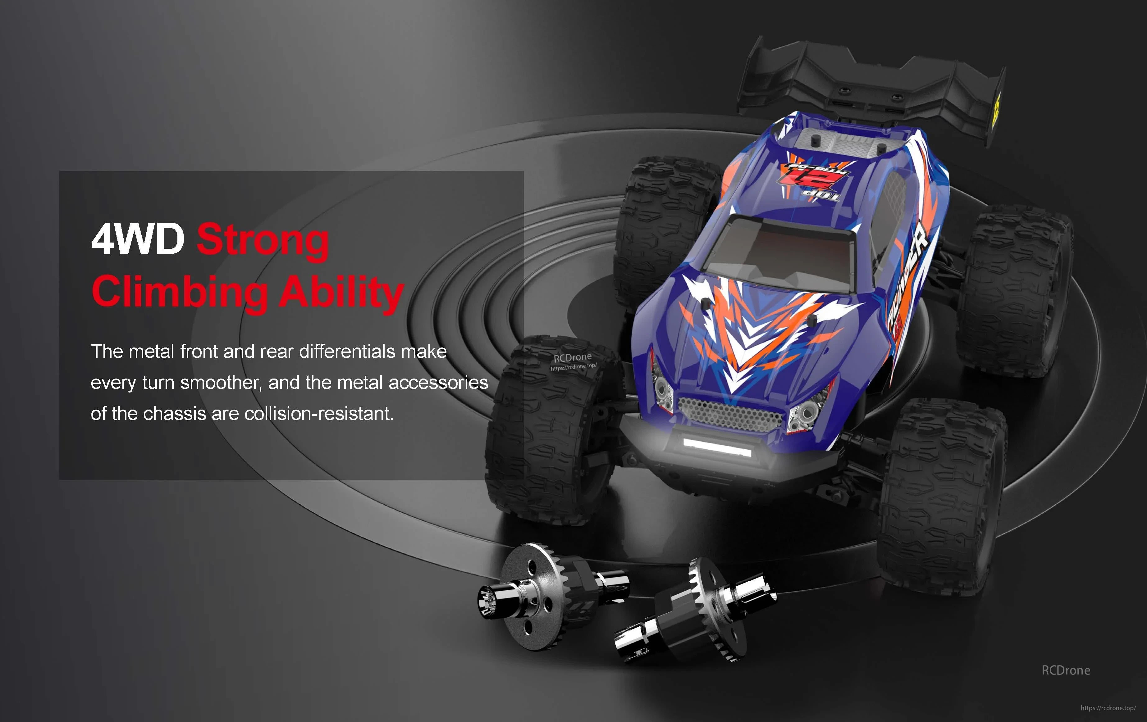 Teeggi PT14R/MT14R 1/14 4WD Rc Car, Durable 4WD drone with metal differentials and impact-resistant chassis for superior climbing and rugged terrain performance.