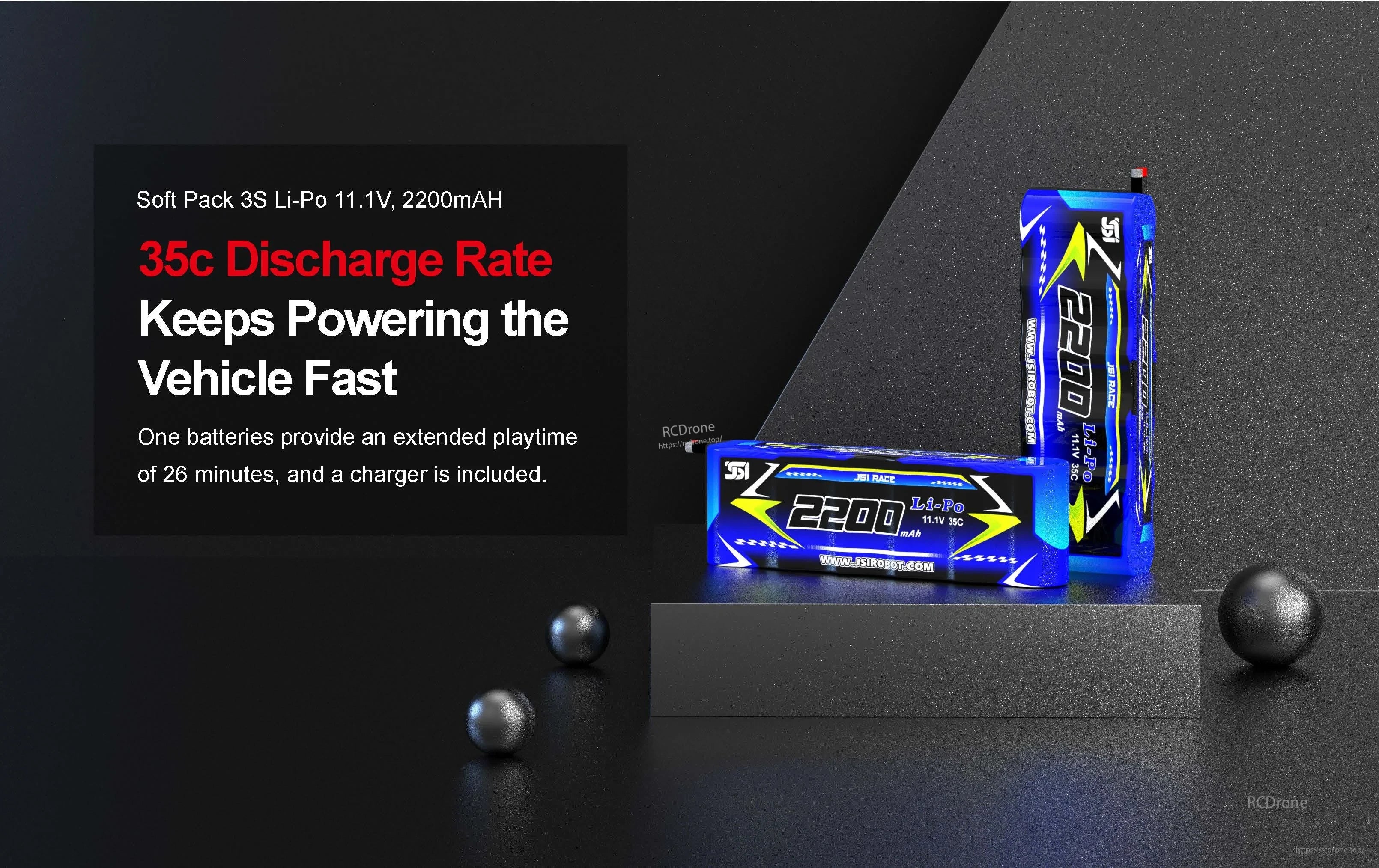 Teeggi PT14R/MT14R 1/14 4WD Rc Car, 3S 11.1V 2200mAh Li-Po battery with 35C discharge provides 26 minutes runtime; includes charger for fast, reliable power delivery.