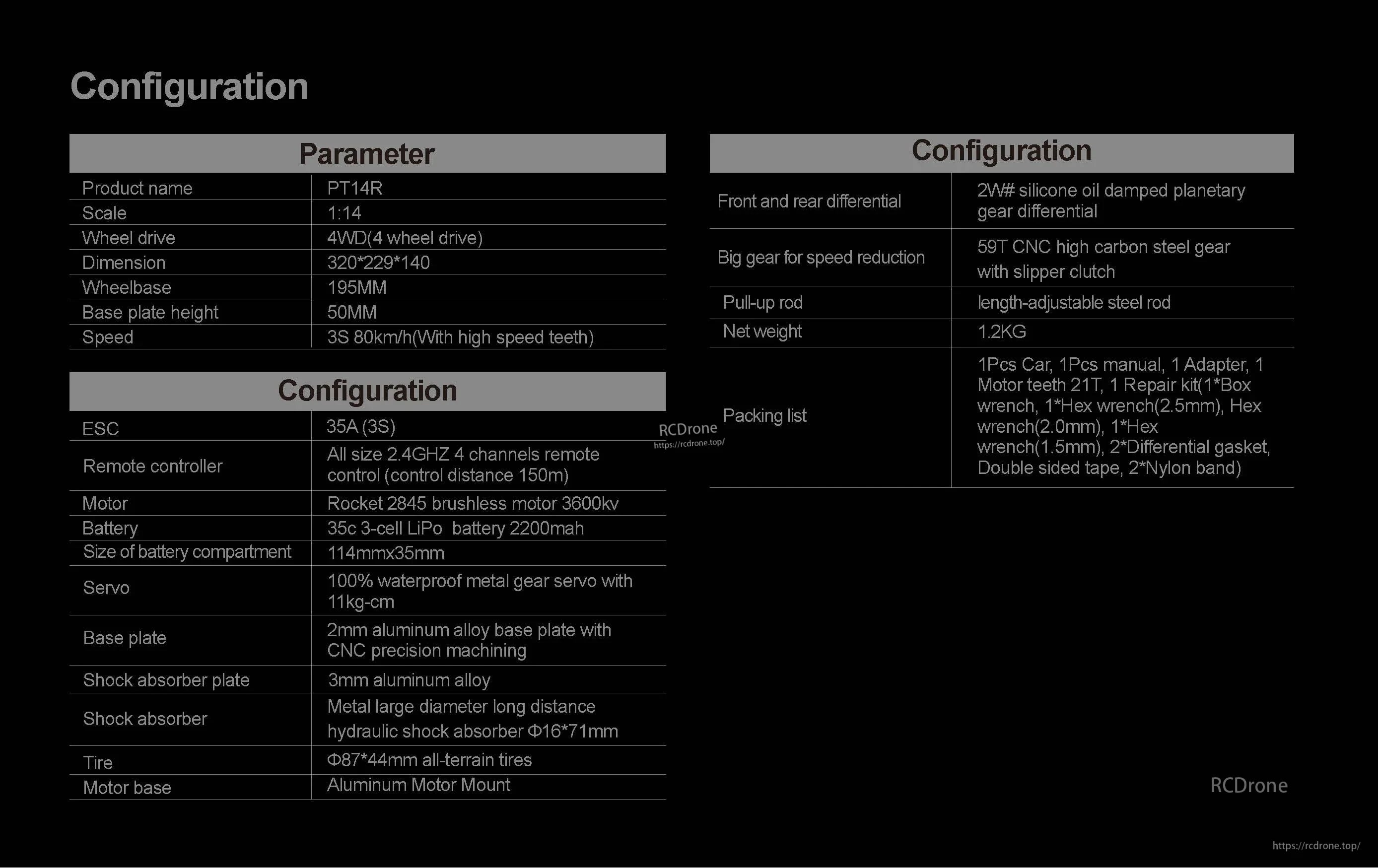 Teeggi PT14R/MT14R 1/14 4WD Rc Car, Teeggi PT14R 1:14 scale 4WD RC car features brushless motor, 3S LiPo, waterproof servo, aluminum base, hydraulic shocks, all-terrain tires, and silicone-damped differentials. Net weight: 1.2KG.