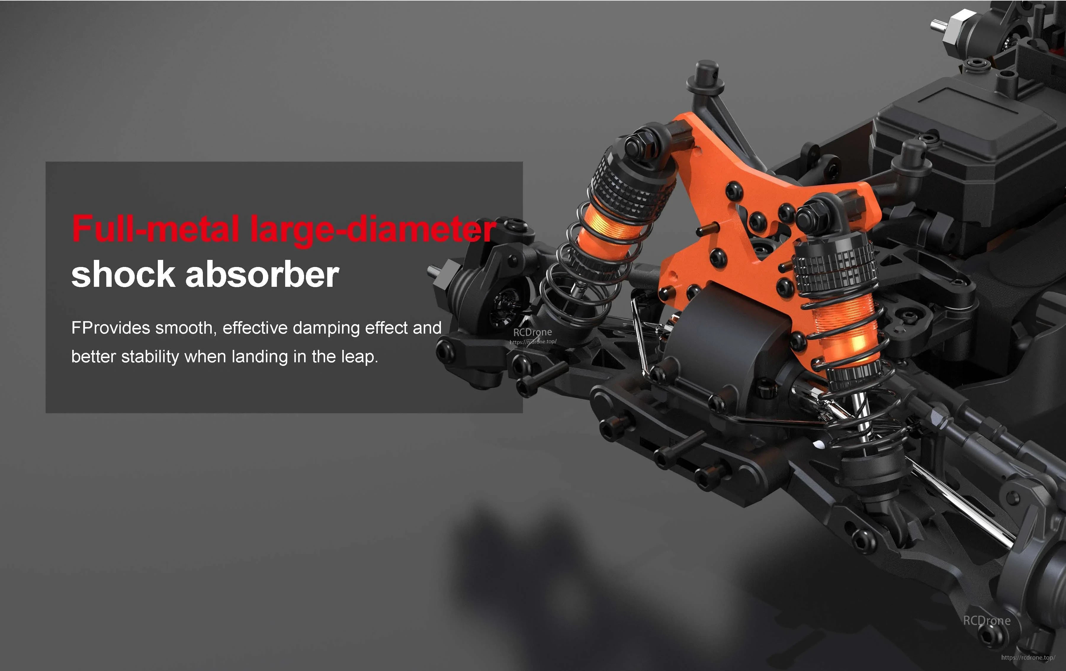 Teeggi PT14R/MT14R 1/14 4WD Rc Car, The full-metal large-diameter shock absorber provides smooth damping and improved stability during jumps.