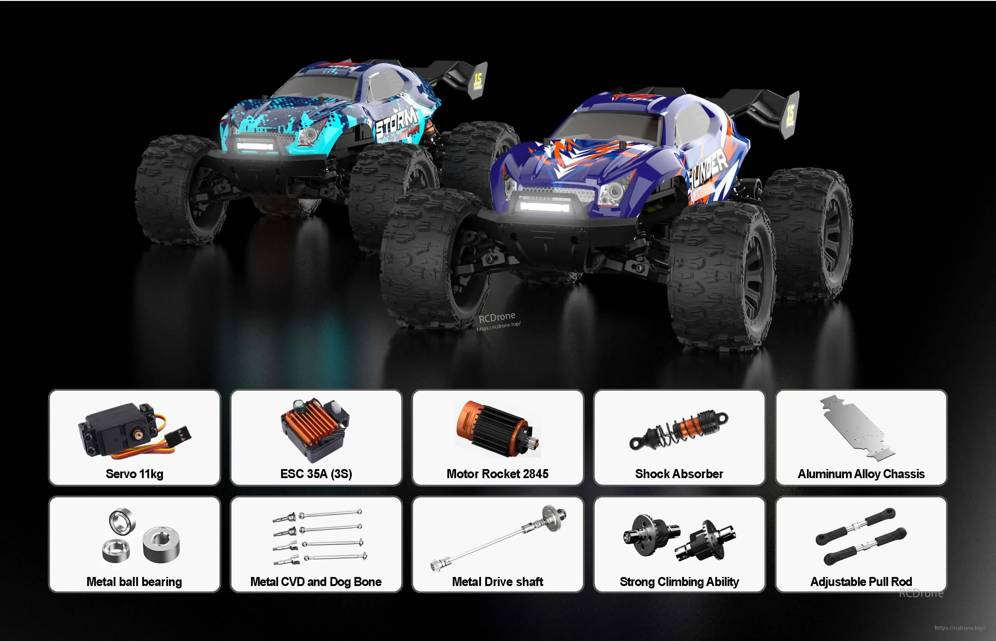 Teeggi PT14R/MT14R 1/14 4WD Rc Car, Teeggi PT14R/MT14R 1/14 scale 4WD RC car featuring servo, ESC, motor, shocks, aluminum chassis, metal parts, and adjustable components for enhanced performance and durability. (24 words)