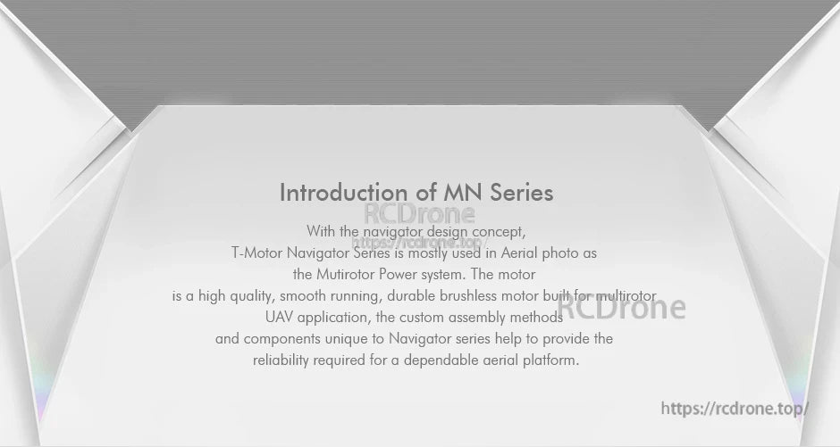 Text slide introducing T-Motor MN (Navigator) Series brushless motors for multirotor UAV applications