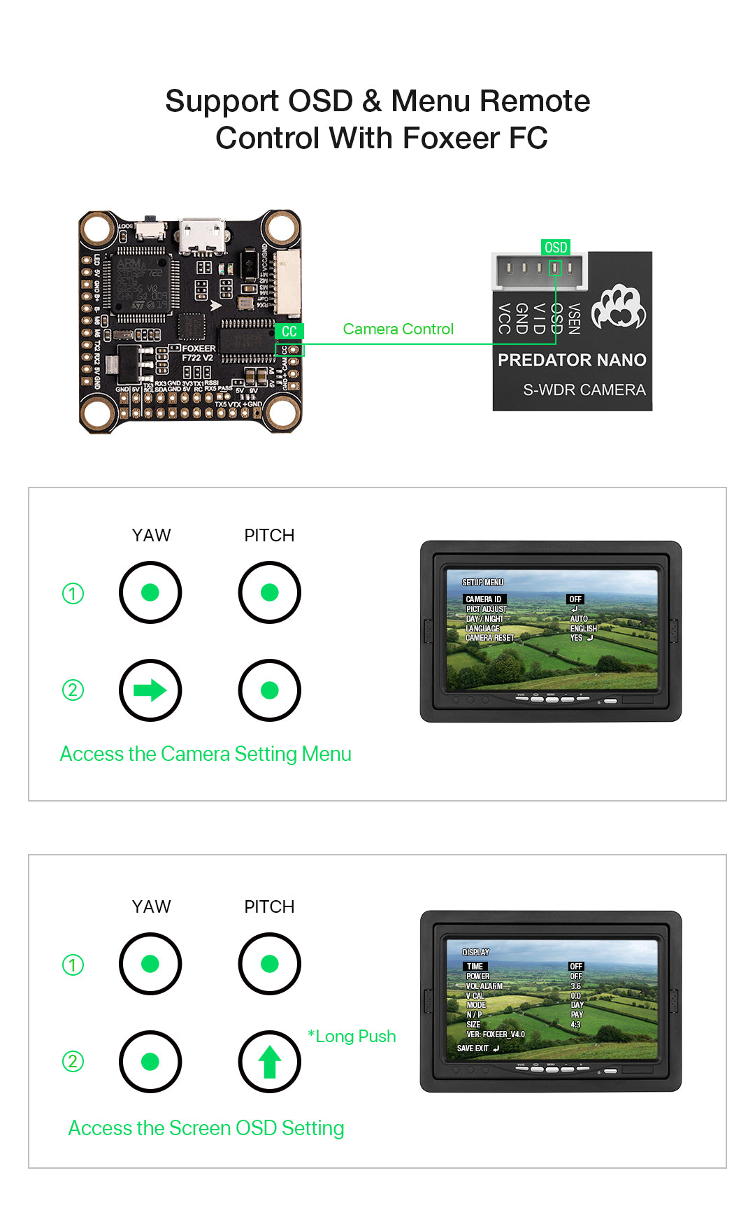 The Foxeer Nano Predator 5 Racing Camera has an on-screen display (OSD) and menu remote control, weighing 3 grams.