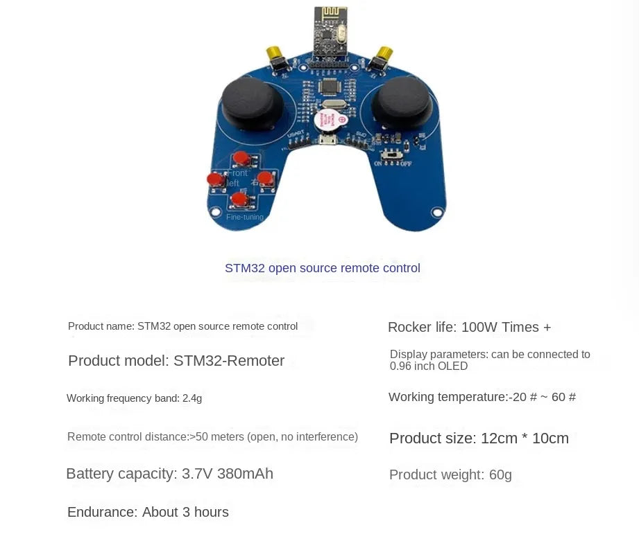 The STM32 Drone features a microcontroller, 10cm wingspan, and weighs around 60g, with a flight time of ~20 minutes.