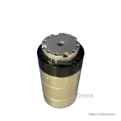 Angled product view emphasizing output flange thickness and black ring section on the housing