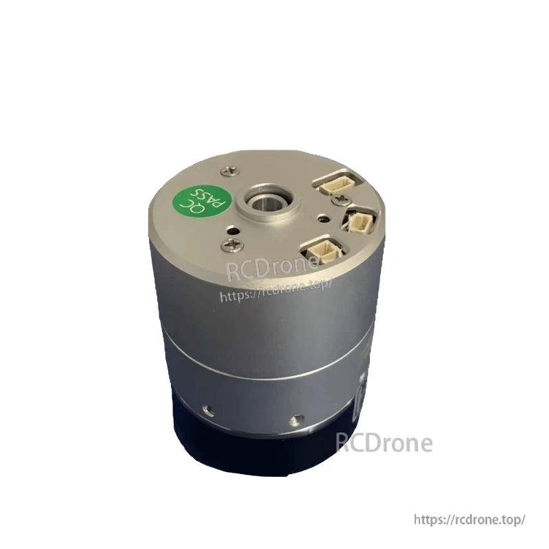 Top plate detail with three connector ports and green QC PASS sticker on the robot joint module motor