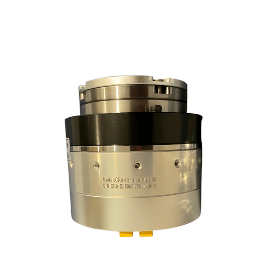 Ti5 ROBOT CRA-RI50-60-PRO joint module motor, front view with model engraving and yellow connectors