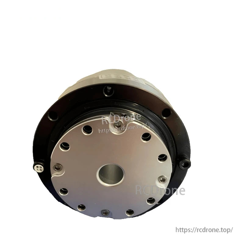 Bottom mounting face with bolt circle holes and central opening, black base ring visible