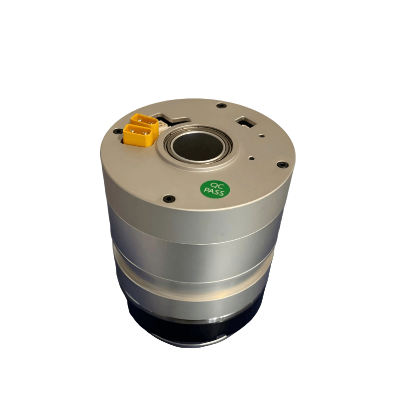 Ti5 ROBOT CRA-RI60-70-PRO 300W joint module motor, top view with yellow power connector and QC PASS sticker