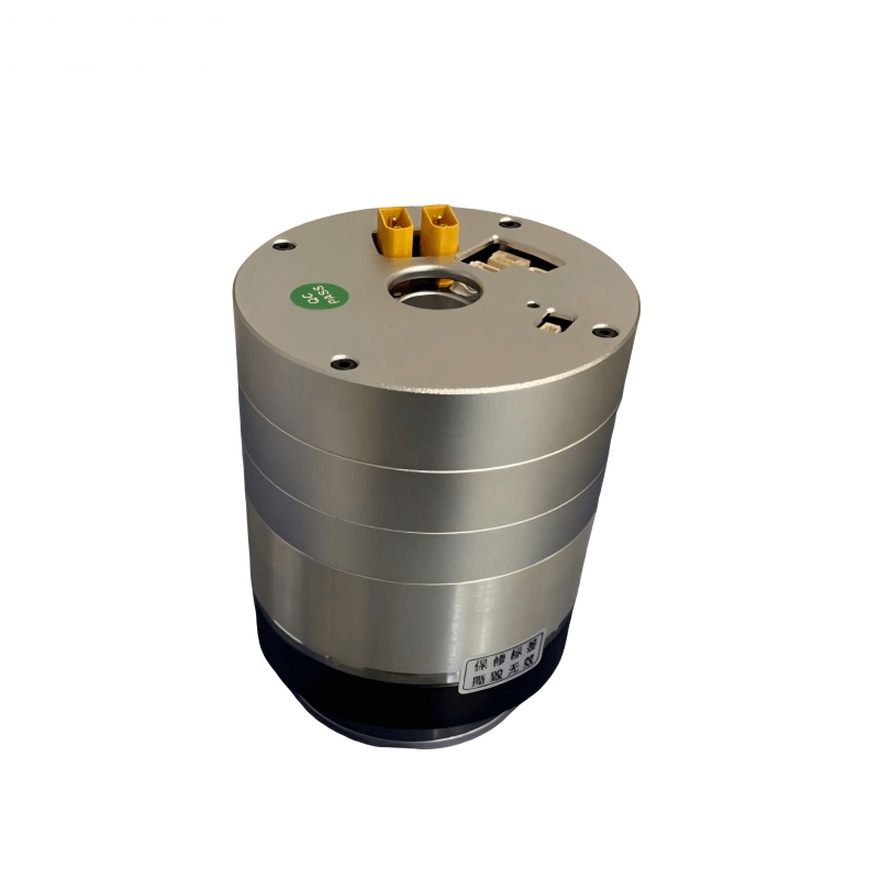 Angled top view showing joint module housing, center bore, and connector positions on the top plate