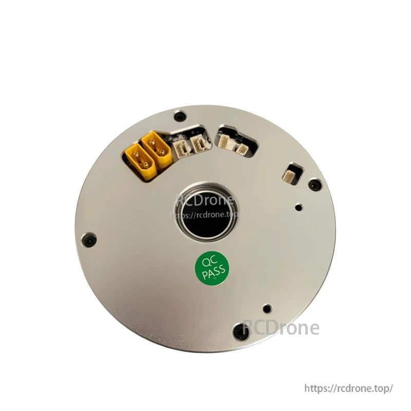 Top plate close-up with QC PASS sticker, center bore, and connector cutouts