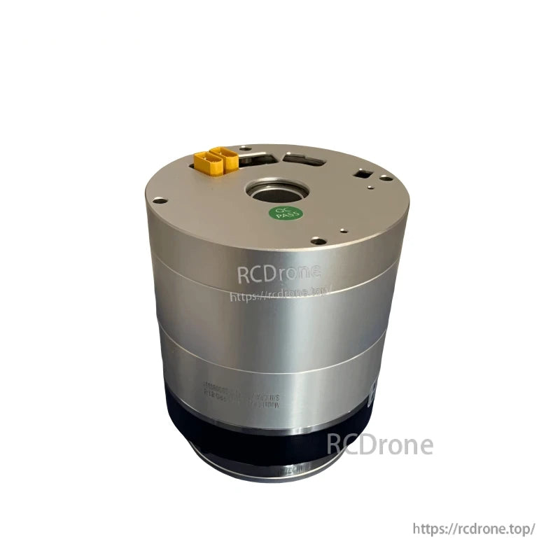 Angled top view with yellow power connector and top plate screw positions on the joint module
