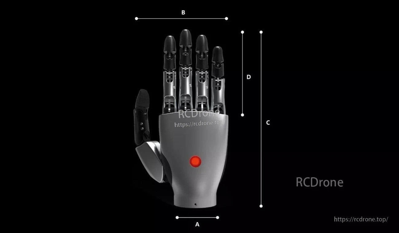 Ti5 ROBOT Cool Hand Robot Hand, Robot hand specifications: left and right hands, palm size, maximum width and length, fingertip force, and other technical details.