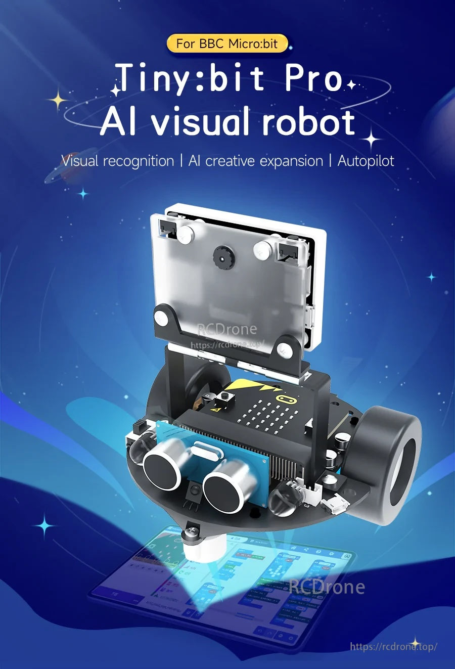 Yahboom Tiny:bit Pro AI Visual Robot with K210 camera module on micro:bit robot car chassis