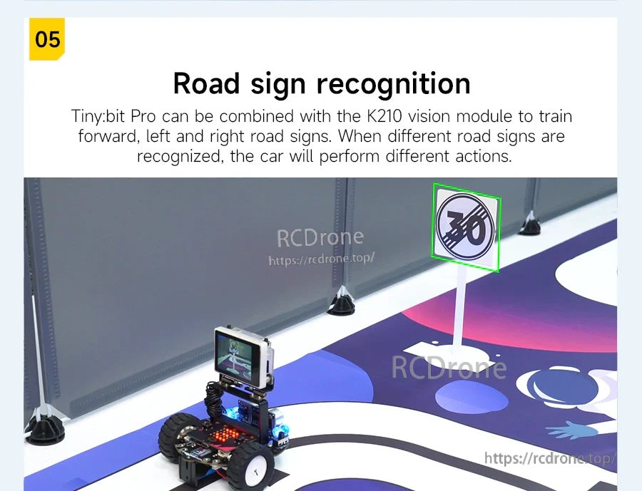 Road sign recognition demo on an autopilot mat with a speed limit sign target in view