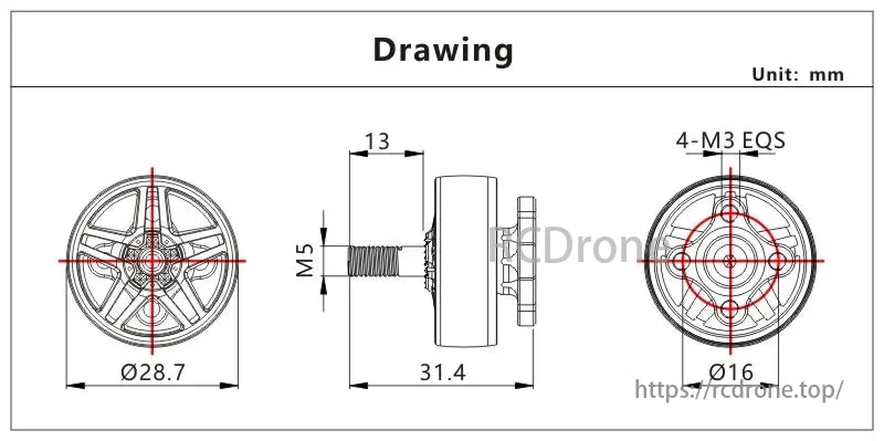 Titan 2306 6S Brushless Motor, Specifications for two motor versions: 2306-1850KV and 1950KV, with similar parameters such as configuration, stator size, shaft dimensions, and rated voltage.