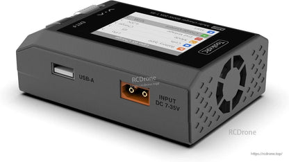 ToolkitRC M8P 600W 20A 1–8S Balance Charger, The M8P 600W charger supports multiple battery types, features a display, USB port, adjustable settings, and efficient cooling. Ideal for RC drones.