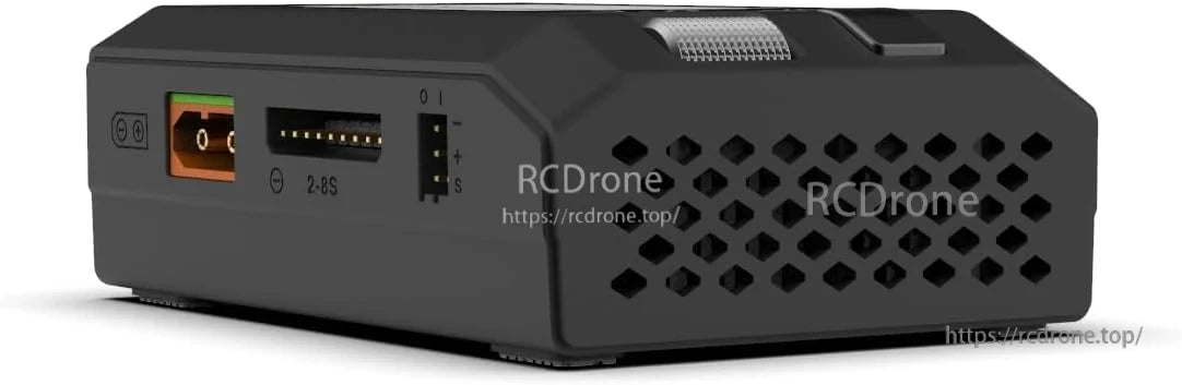 ToolkitRC M8P 600W 20A 1–8S Balance Charger, ToolkitRC M8P 600W 20A charger supports LiPo, LiHV, LiFe, Li-ion, LTO batteries, features 2.4" IPS display, multiple ports, and ventilation design.