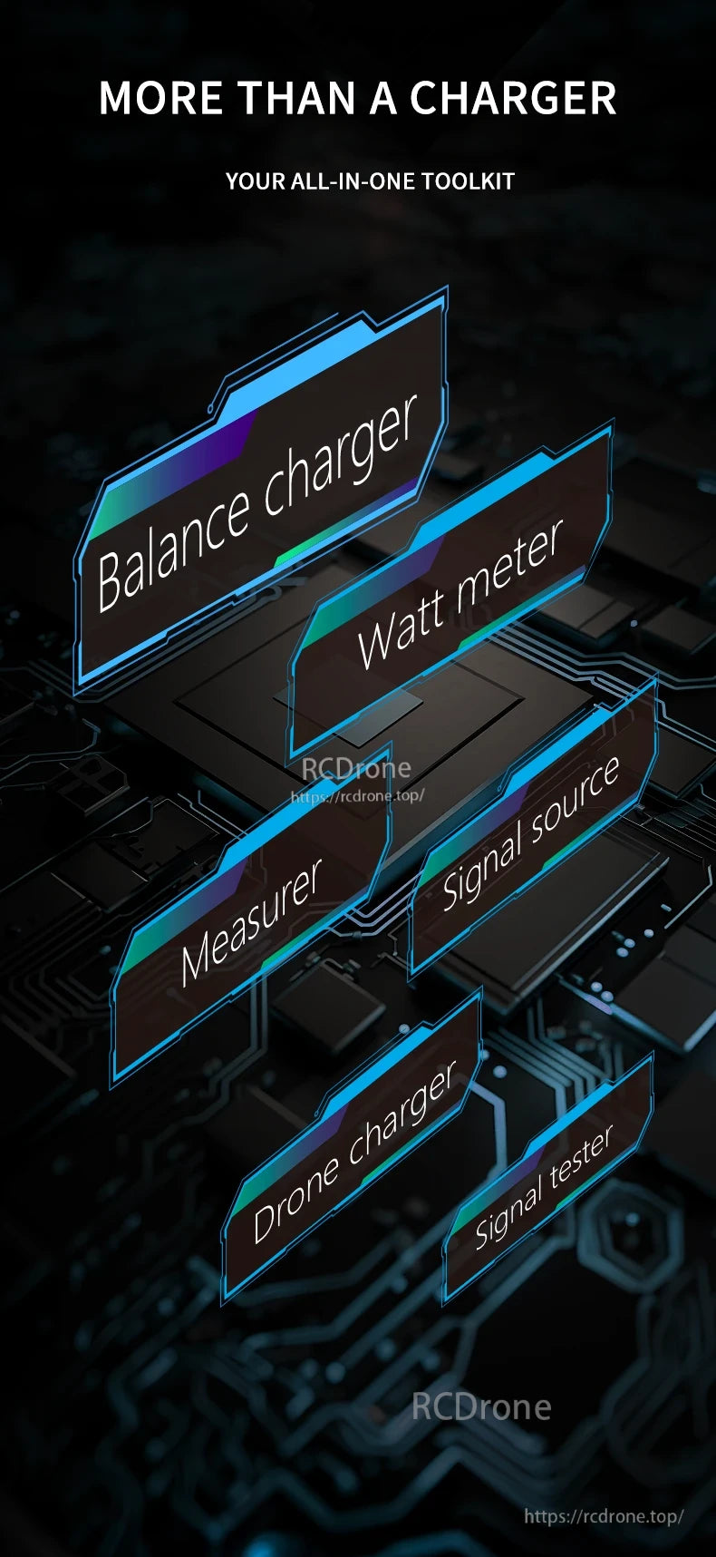 ToolkitRC M8P 600W 20A 1–8S Balance Charger, All-in-one toolkit contains balance charger, watt meter, and signal measurer for radio control systems.