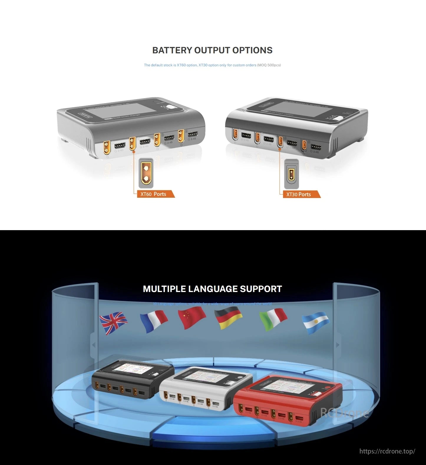 ToolkitRC Q4AC 1-4S Charger, ToolkitRC Q4AC Charger, 1-4S, XT60/XT30 outputs, multi-language, for global users.