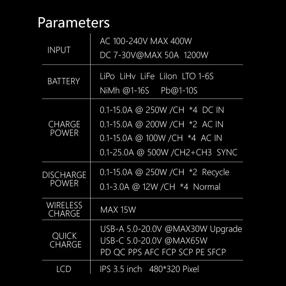 ToolkitRC Q6AC 1-6S Lipo Battery Charger, The Toolkit RC Q6AC charger supports various battery types up to 65Ah for FPV drones with a maximum power output of 250W.