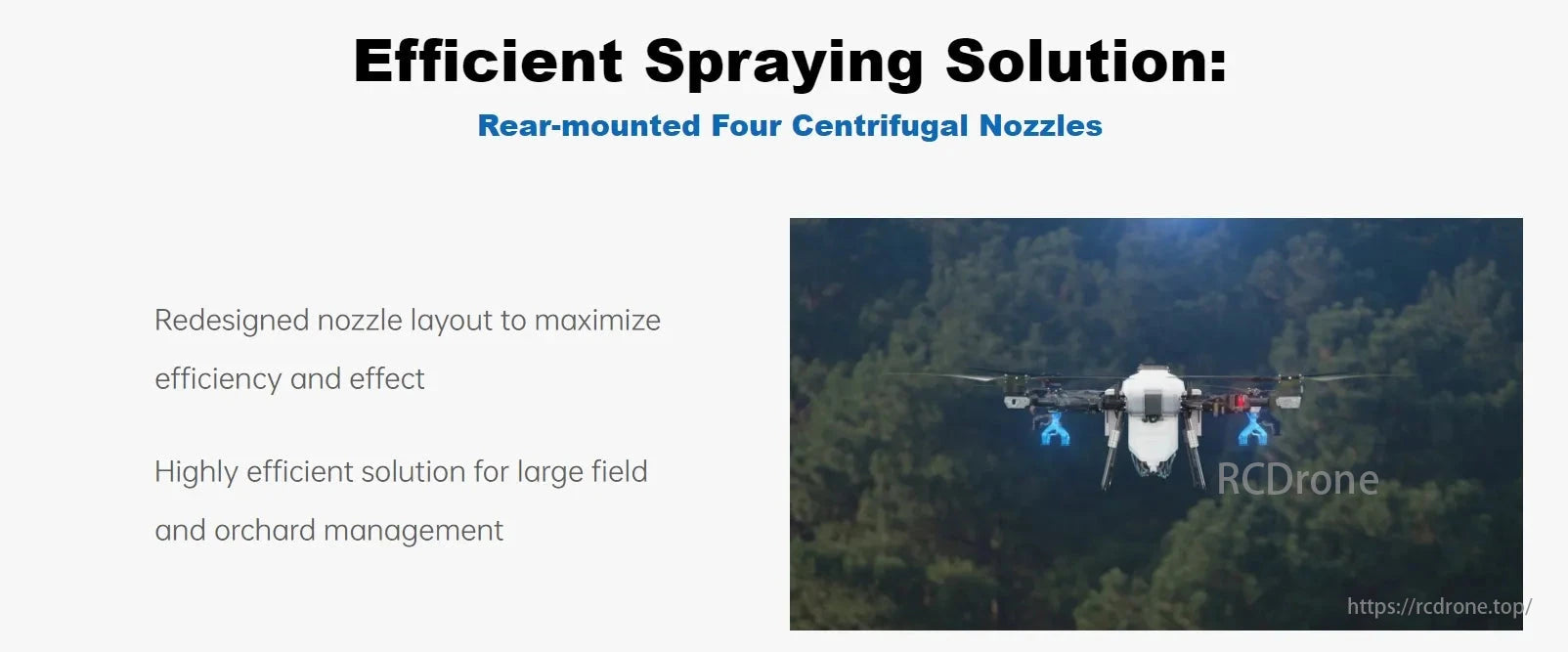 TopXGun FP700 Agriculture Drone, Rear-mounted centrifugal nozzles offer an efficient spraying solution for large fields and orchards.