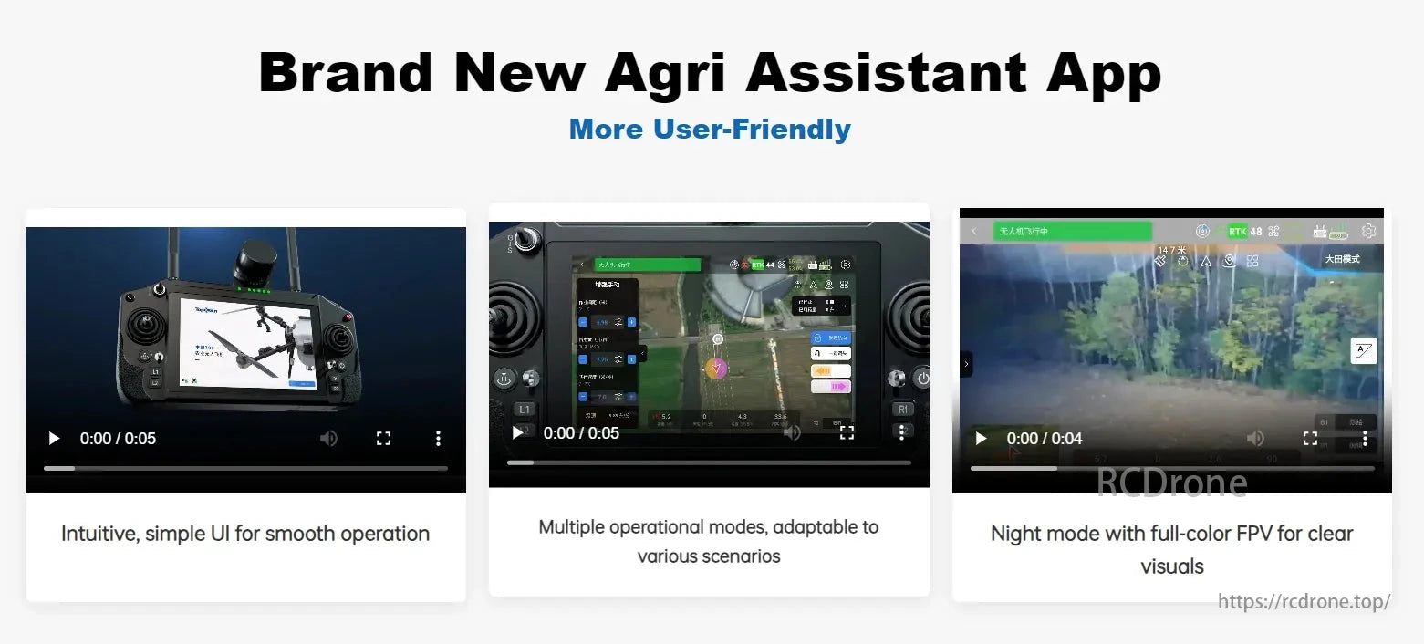 TopXGun FP700 Agriculture Drone, The Brand New Agri Assistant App provides a simple UI, multiple modes for various scenarios, and night mode with full-color FPV for better usability.