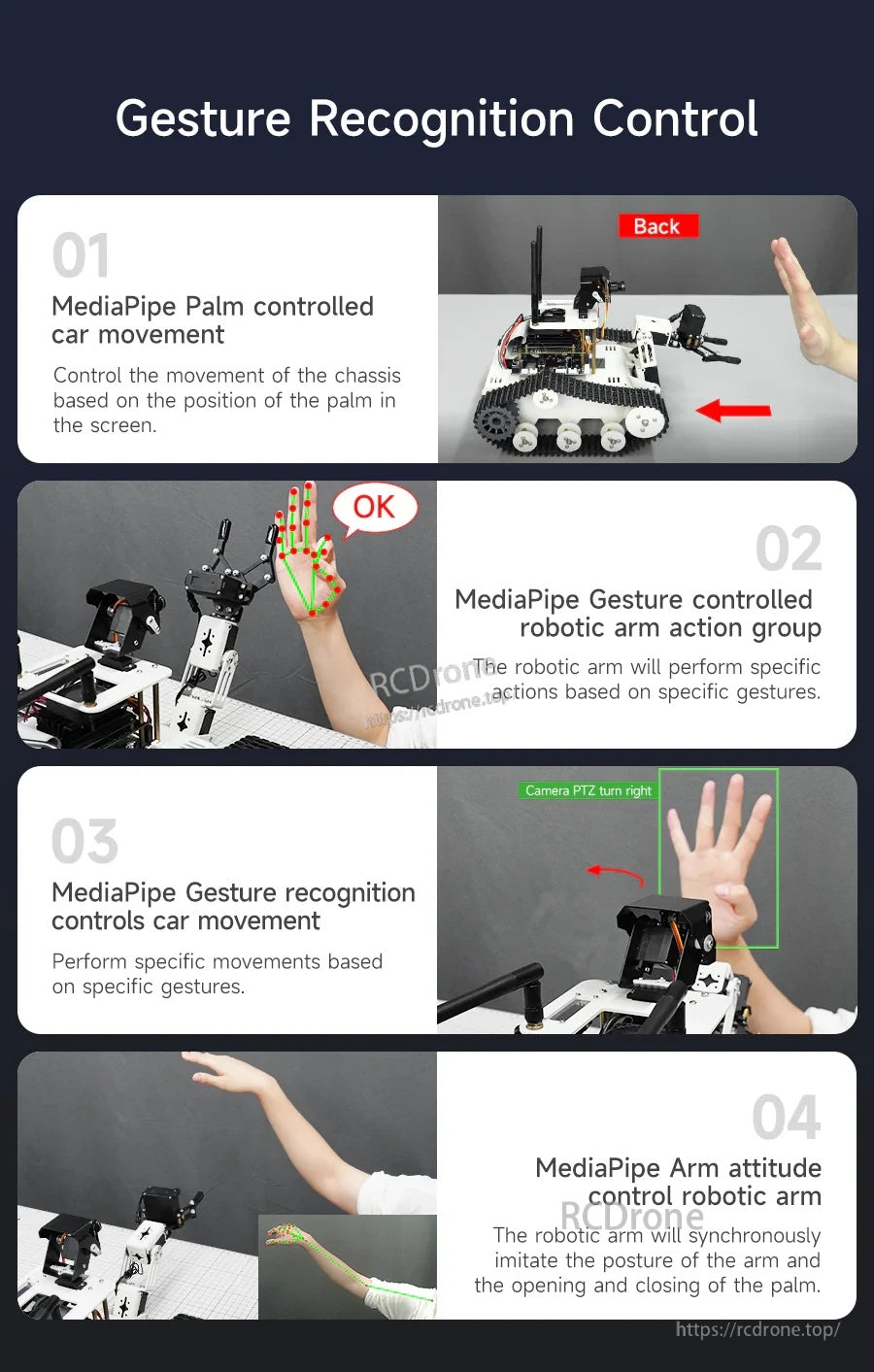 MediaPipe gesture recognition control for Transbot SE: palm-controlled driving and gesture-controlled robotic arm actions