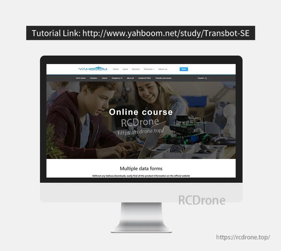 Yahboom online course webpage for Transbot SE with tutorial link displayed at top of the screen
