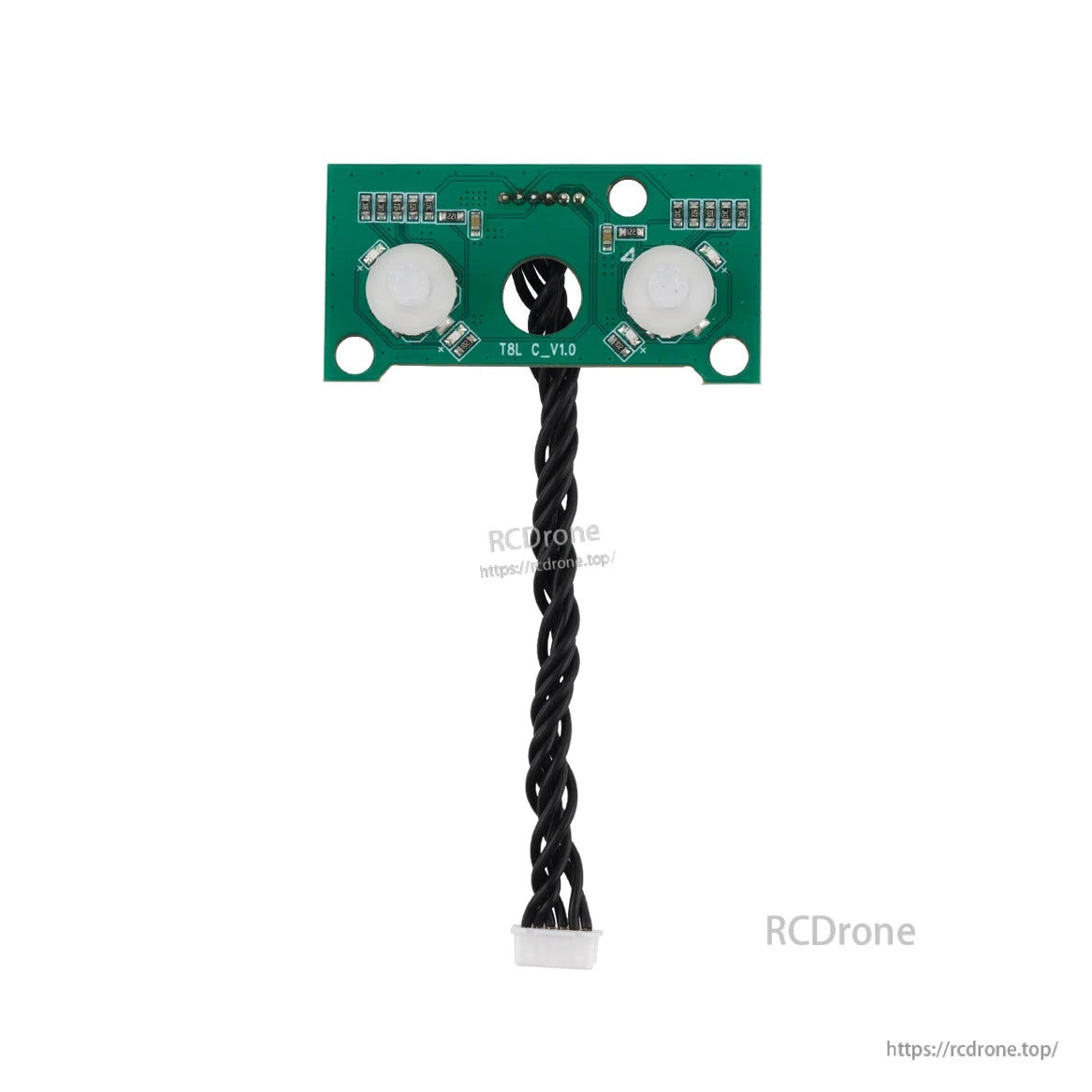 Trim Button PCB assembly with dual white buttons, twisted wire lead, and small connector plug