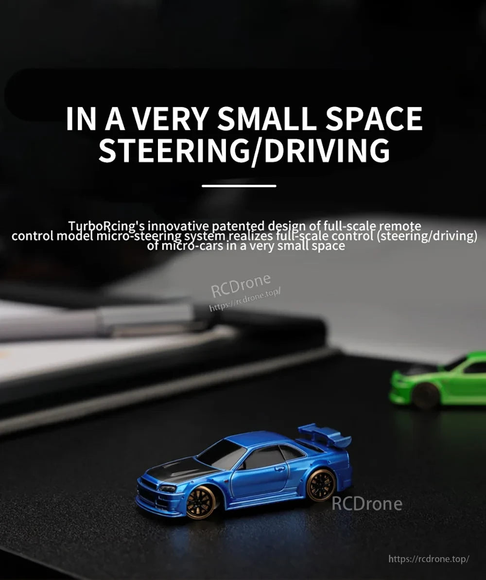 Turbo Racing 1:76 Mini Rc Car, TurboRacing's patented micro-steering system allows precise control of mini RC cars in tight spaces.