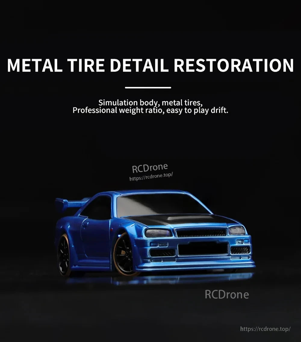 Turbo Racing 1:76 Mini Rc Car, Metal tire restoration, simulated body, optimal weight ratio, and smooth drift performance enhance the playing experience. (18 words)